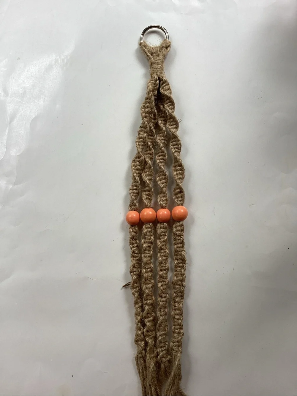 Plant Hanger Macrame Hand Crafted Jute Cord Peach Orange Wooden Beads